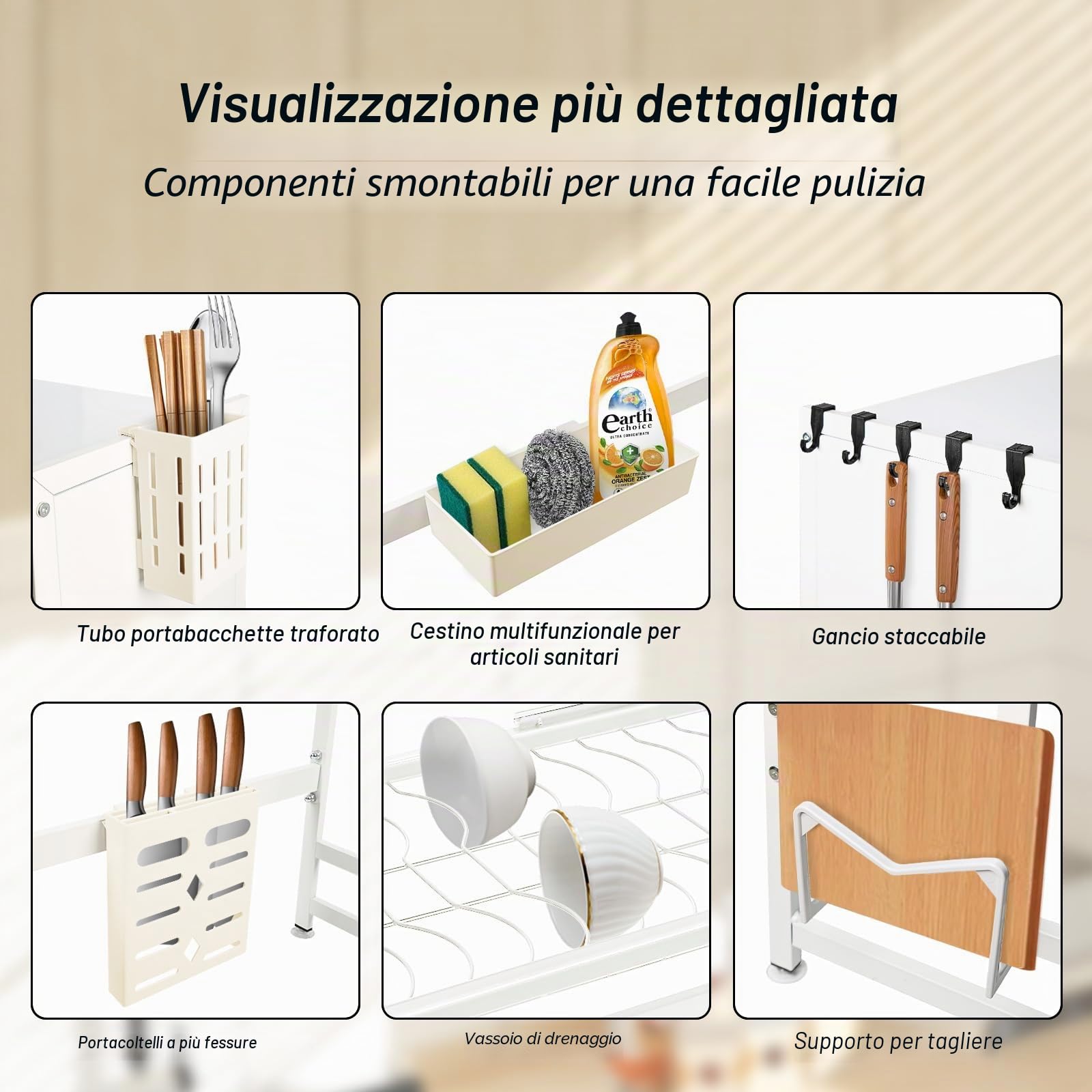 LANTUS Organizzatore Lavello Cucina, Scolapiatti/Stenditoio per Stoviglie, Cucina Antiruggine con Porta, Scolapiatti da Cucina, Grande Scaffale di Stoccaggio, 85 x 30 x 78 cm - Bianco