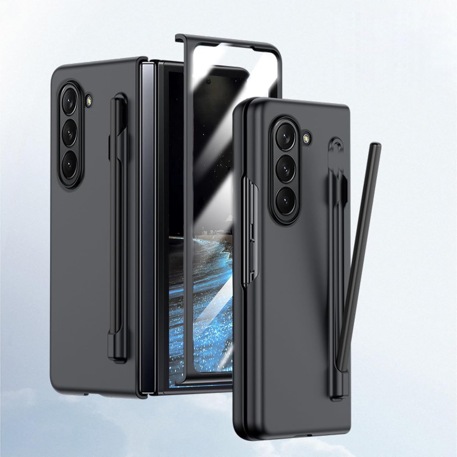 for Samsung Galaxy Z Fold 6 Case with S Pen and Screen Protector Skin Friendly Z Fold 6 Phone Case with S Pen Holder Full Protective PC Wireless Charging Case for Galaxy Z Fold 6 - Black