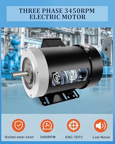 Miniatura 3 de 3HP Motor eléctrico trifásico TEFC CWCCW Rotación 3450RPM 2Pole 60HZ 230V460V, 9.0A4.5A, 58" diámetro del eje