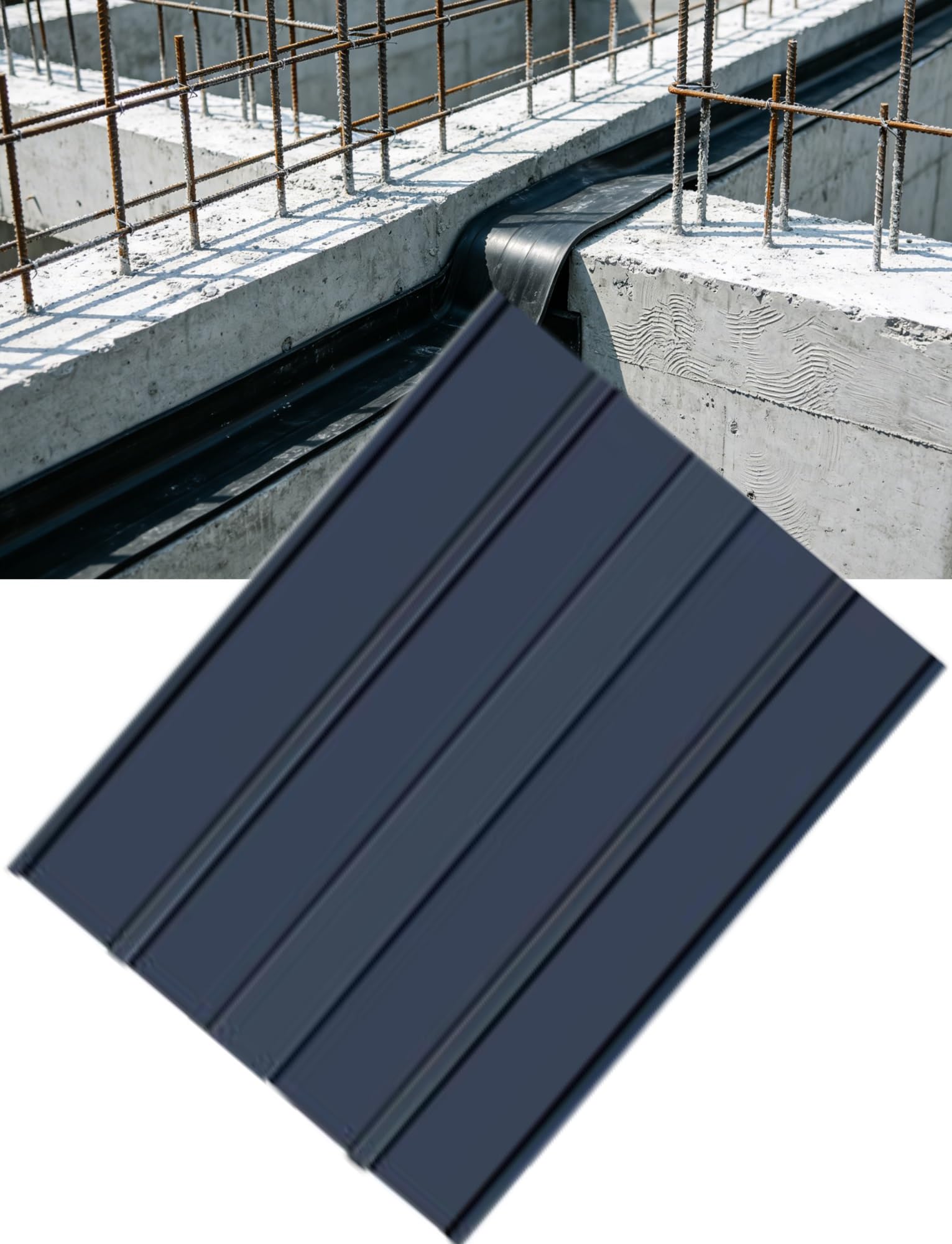 Barra de agua de goma flexible para sellado impermeable de juntas en obras de hormigón
