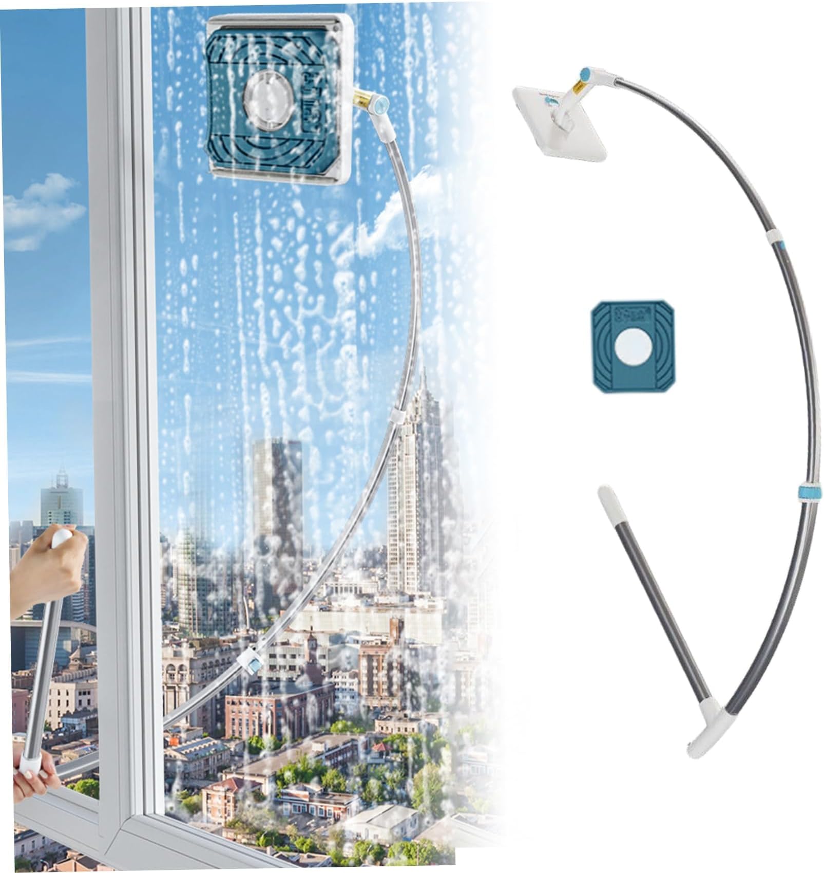 2-in-1 Outside Window Cleaner Tool, Window Squeegee, Extendable Window Cleaning Kit, with 360掳 Rotating Head, Double-Sided Squeegee, for Glass, Outdoor & Indoor Window Washing