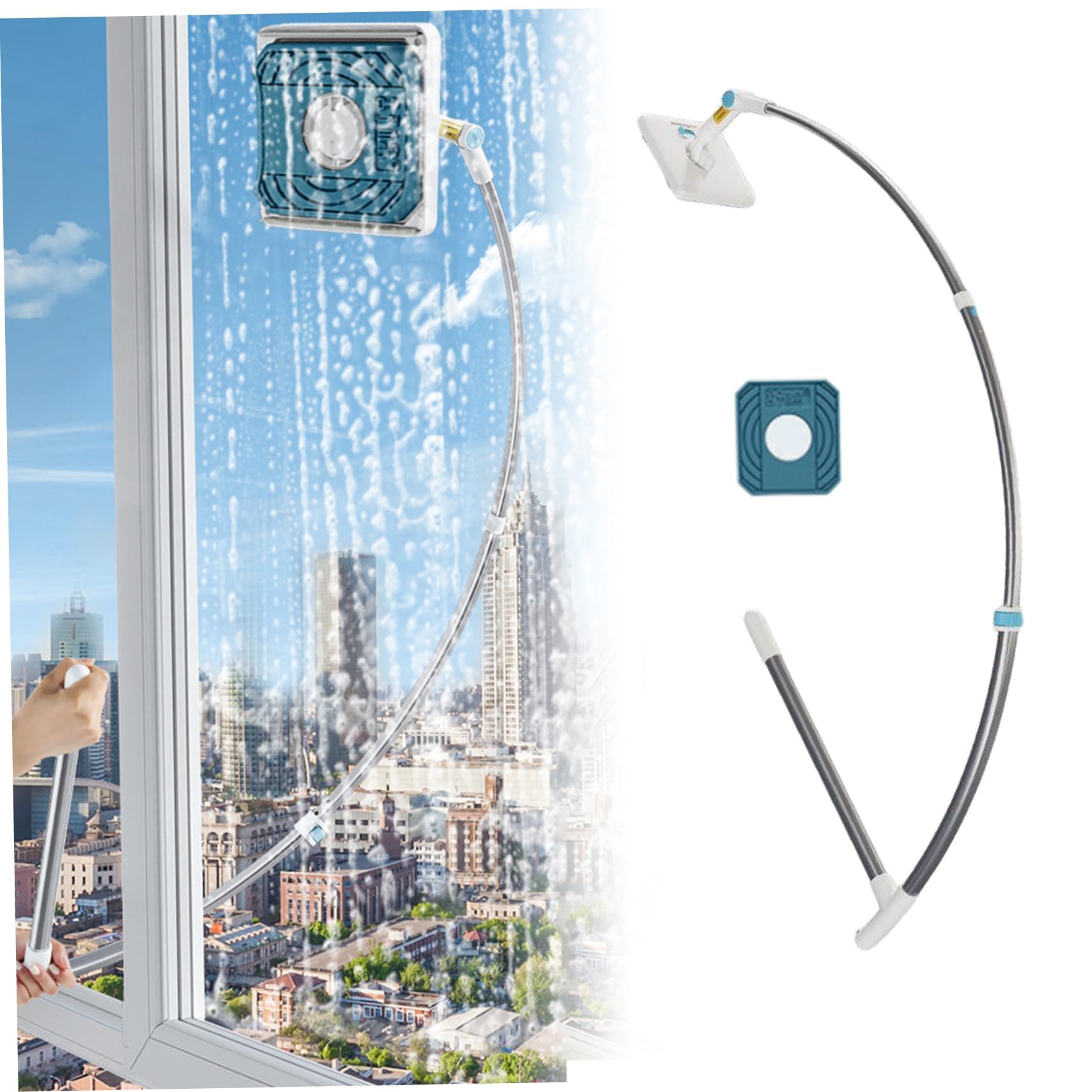 2-in-1 Outside Window Cleaner Tool, Window Squeegee, Extendable Window Cleaning Kit, with 360掳 Rotating Head, Double-Sided Squeegee, for Glass, Outdoor & Indoor Window Washing