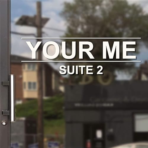 Calcomanía simple personalizada para ventana de horario comercial, líneas de texto con una calcomanía en forma de flecha, letras personalizadas de