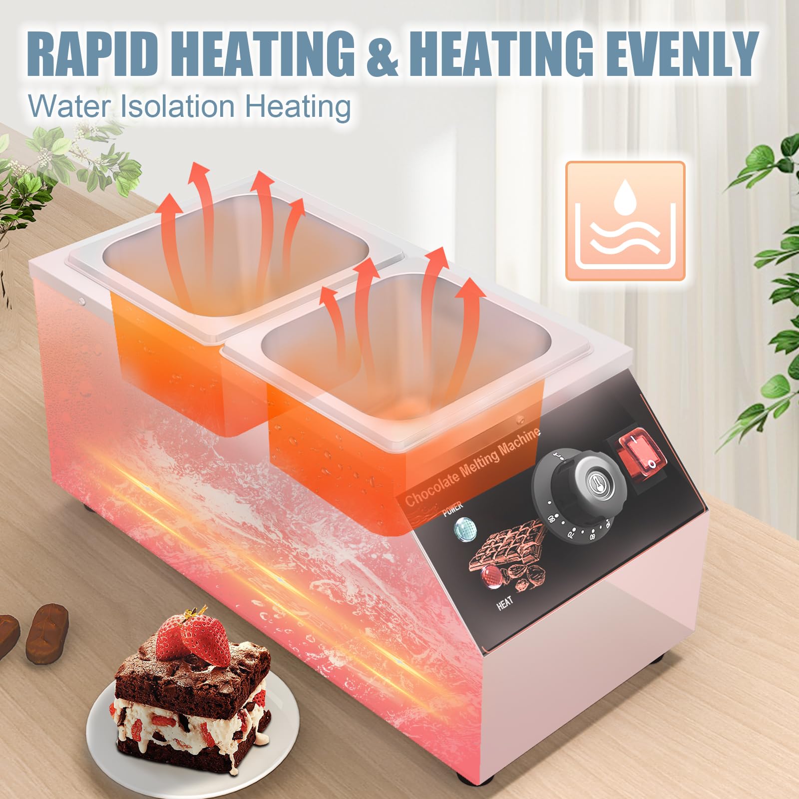 Schokolade Schmelztiegel, Temperiergerät Schokolade Temperiermaschine mit 2 Töpfen Kommerzielle Elektrische Schokolade Schmelzgerät Edelstahl, 2x1/6 GN Behälter Schokolade Schmelzmaschine Topf