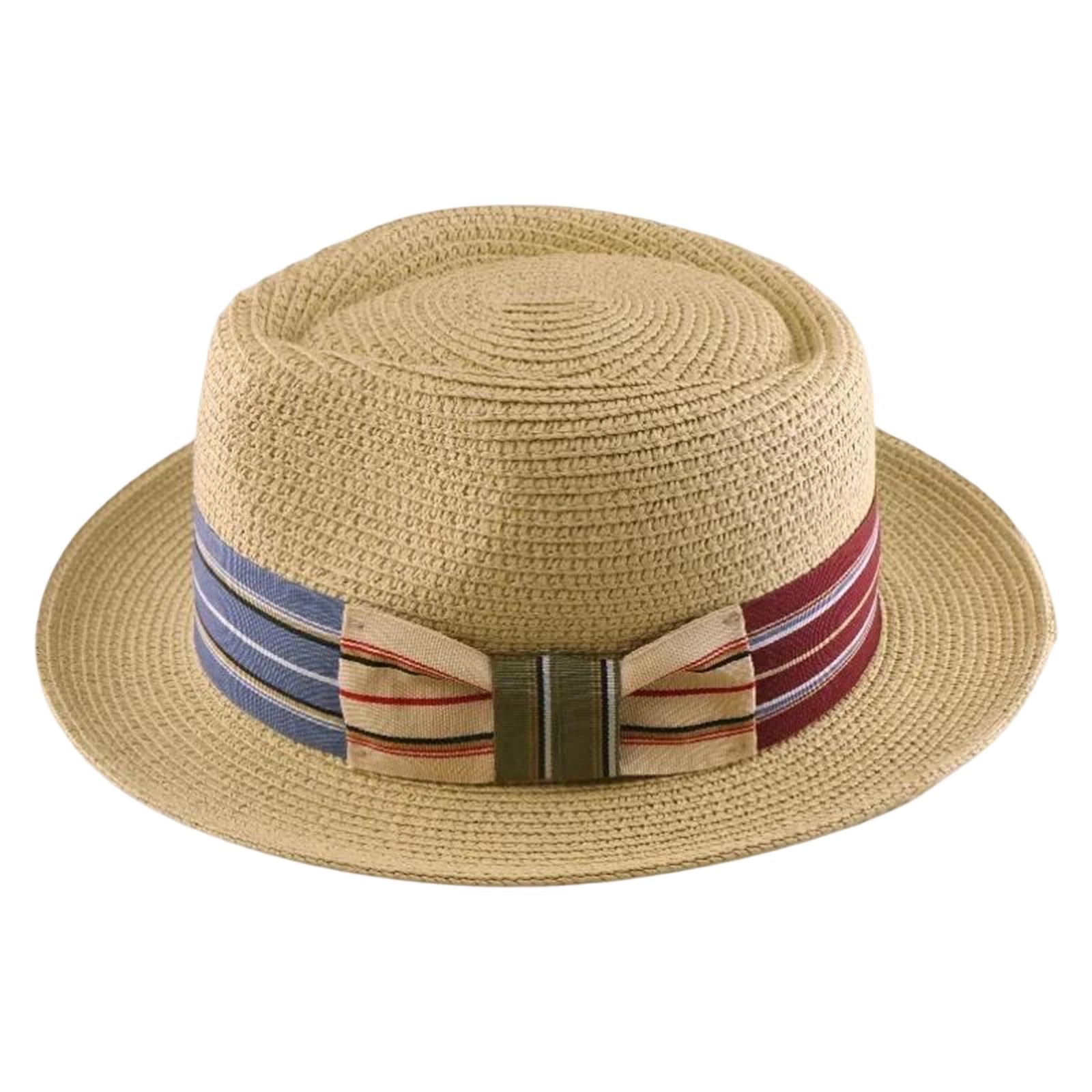 LCUVIMPEX Bucket Hats， Braided Straw Boater Hat Wide Brim Sun Protection Multicolor Multiple Sizes(Beige Colorful)