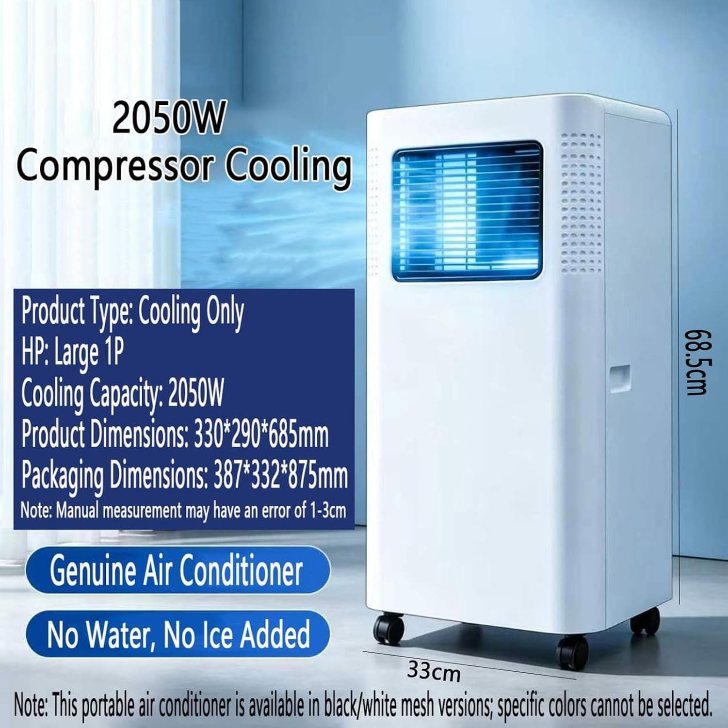 Aire Acondicionado Portátil 8000 BTU, 3 en 1 Silencioso con Deshumidificador y Ventilador, Pantalla LED, Temporizador 24H, Control Remoto y Kit de Ventana para