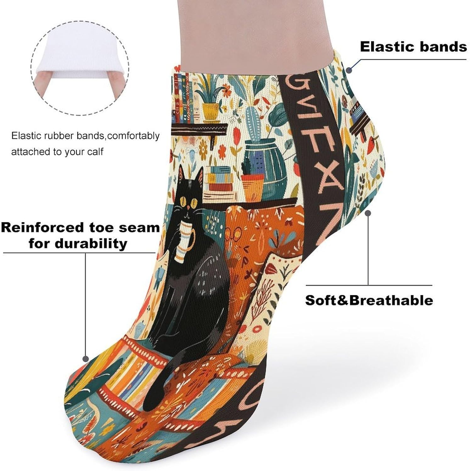 Cat-themed Home 5Pairs Low Cut Ankle Socks for Women No Show Casual Breathable Athletic Socks for Sport