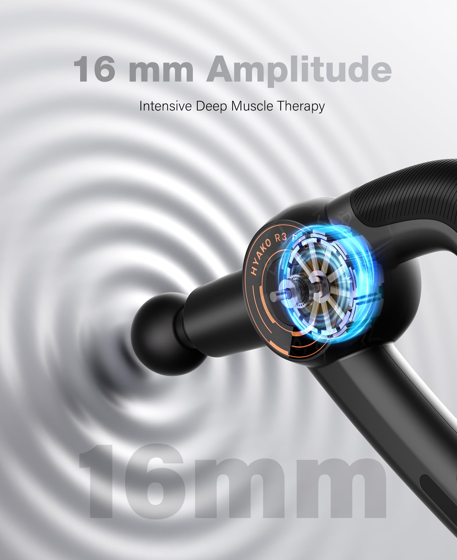 HYAKO R3 Pro - Pistola de masaje 3 en 1 de 16 mm de amplitud + terapia de vibración de alta frecuencia - Pistola de masaje muscular de tejido profundo, alivia el dolor musculoesquelético de todo el