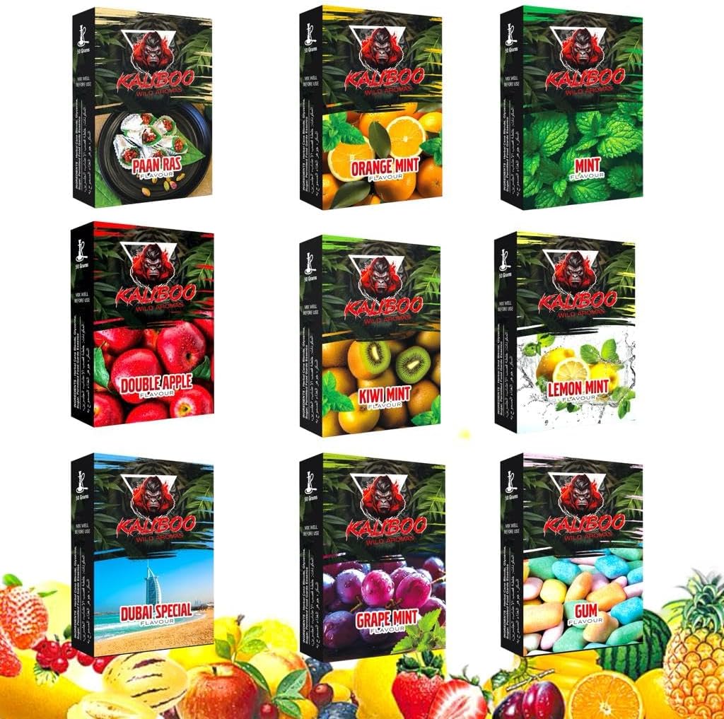 Herbal Shisha Flavours Nicotine Free Hookah Flavours - 9 Exotic Blends for Authentic Hookah Experience - Tobacco-Free and All-Natural