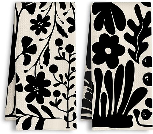 Miniatura 11 de Toallas de cocina con diseño floral de margaritas, estilo retro de los años 70, color marrón y verde, toalla de mano rústica estilo botánico