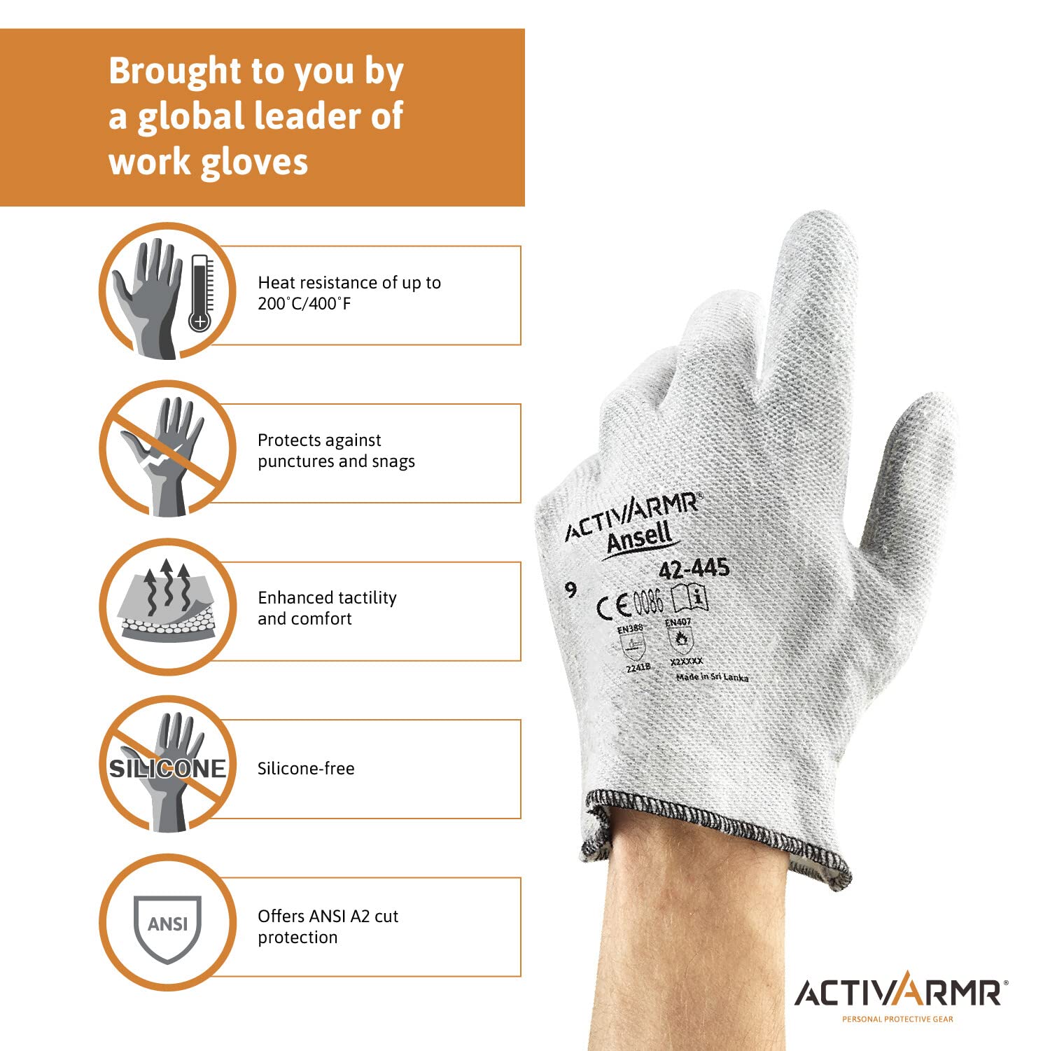 Ansell Crusader Flex 42445 Special Purpose Gloves, Mechanical Protection, Grey, Size 10 (Pack of 12 Pairs) Product Image 3