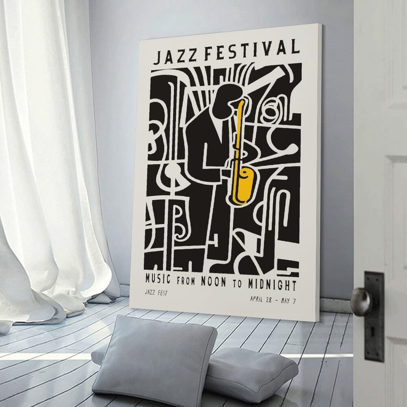 Junmoney Hanging Wall Art Black And White Jazz Fest, 24x36inch(60x90cm), for Contemporary Homes, Apartments Or Offices, Stylish Wall Art for Fresh Spaces
