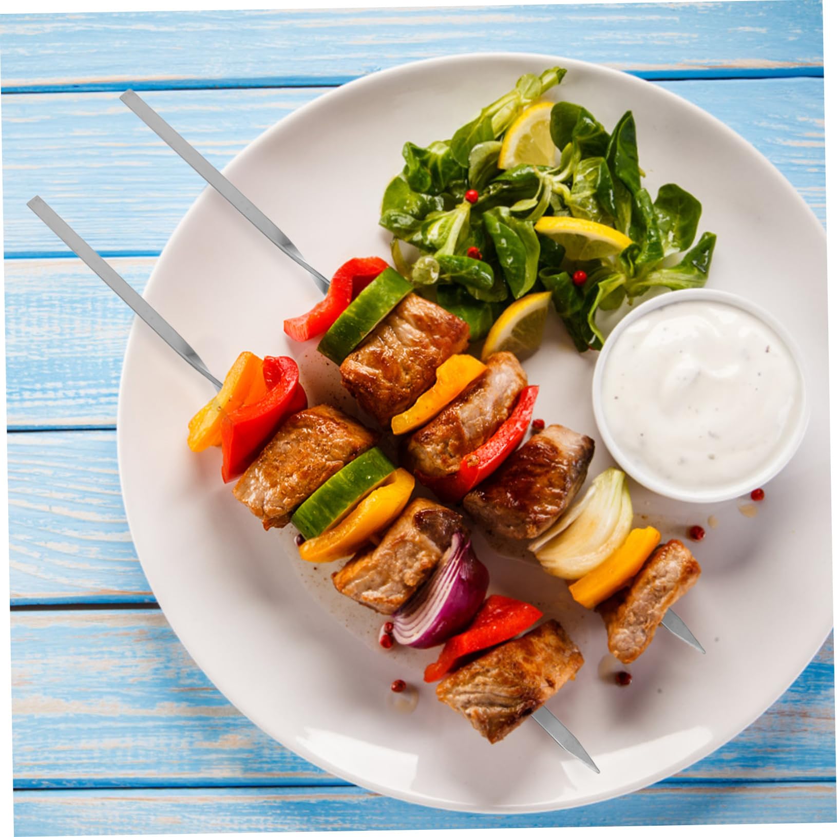 1 juego Brochetas Inoxidable Reutilizables para Asar Carnes y Verduras