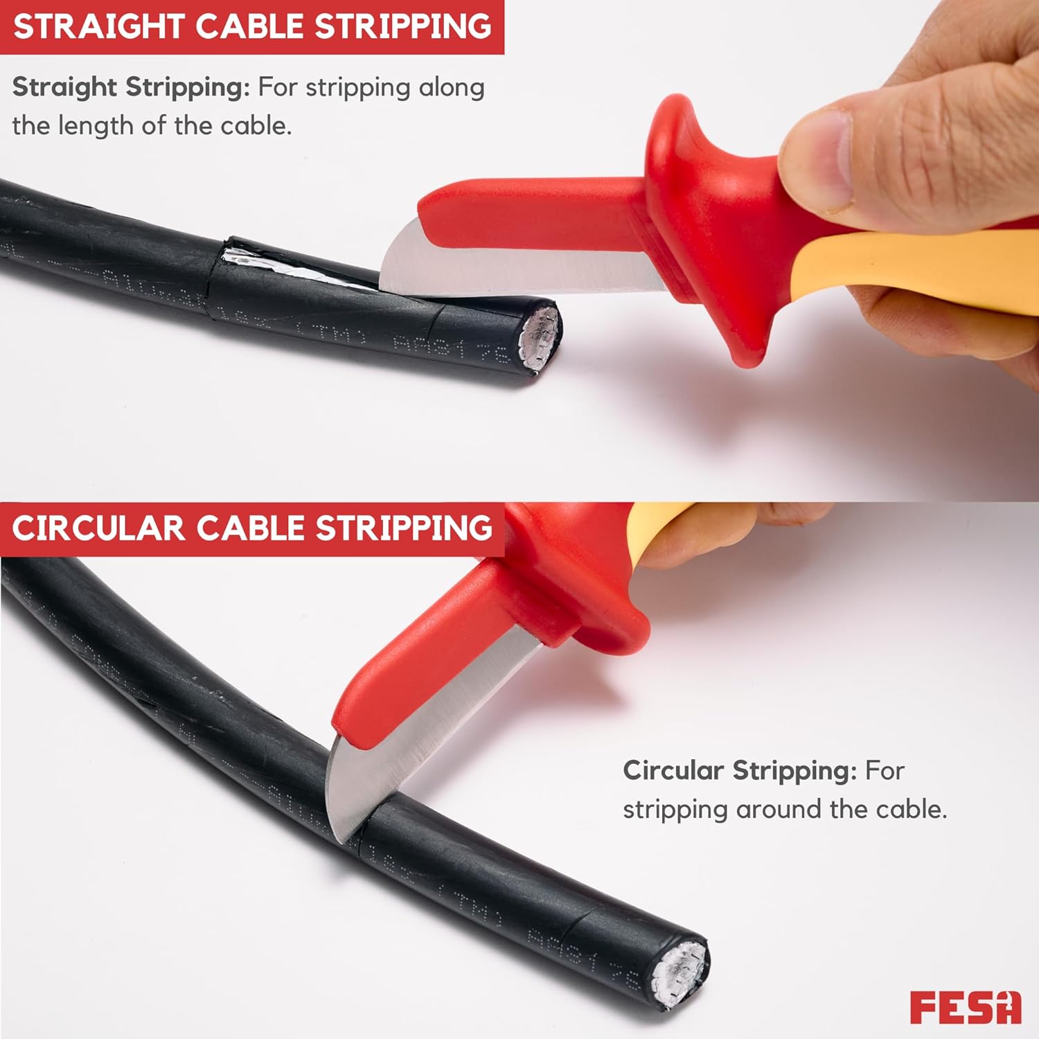 FESA Insulated Cable Knife Set - 4-Piece 1000V Insulated Electrician Knife Set for Cable & Wire Dismantling, Stripping & Skinning - With a Compact Zippered Storage Case - 1000V Insulated Tool Set