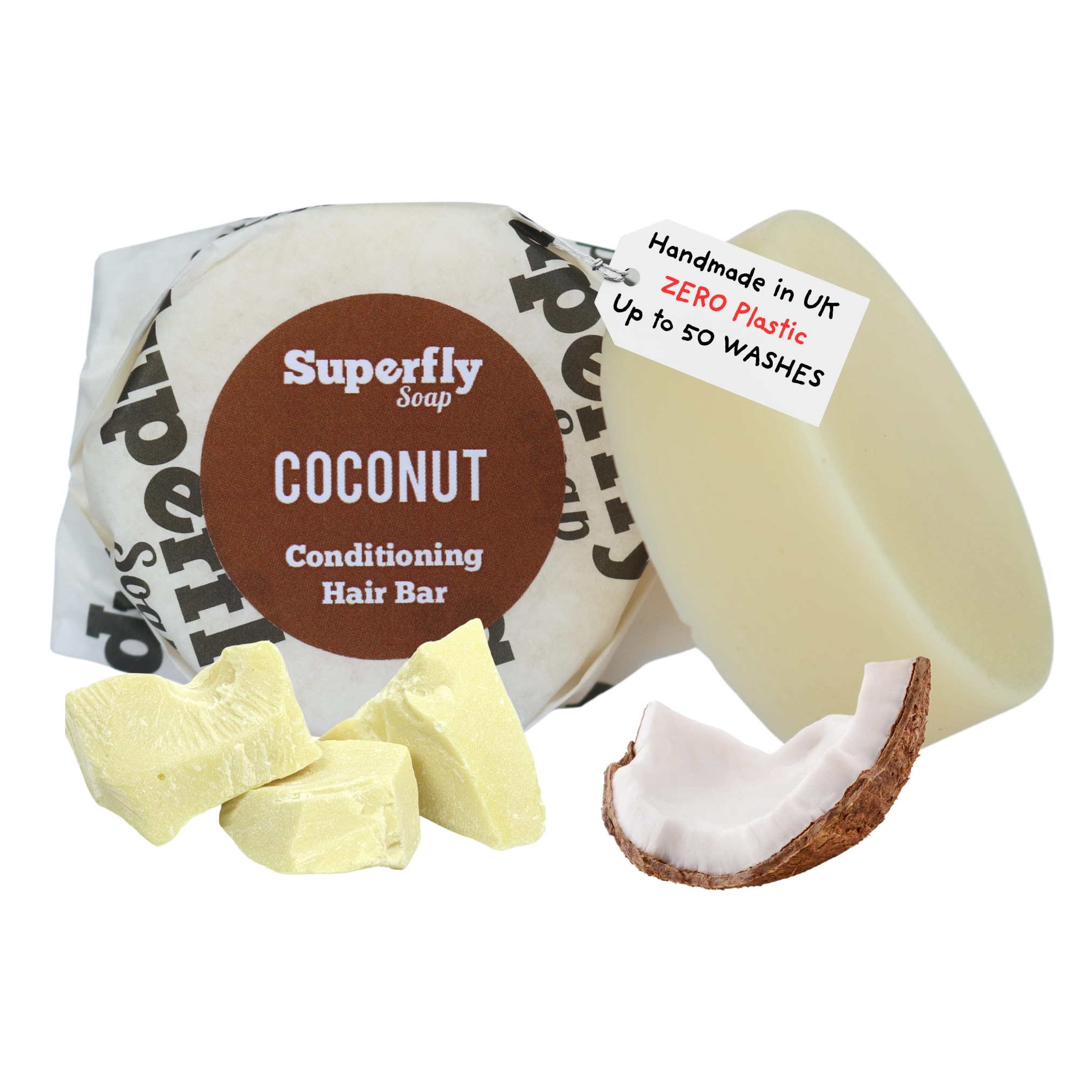 Hair Conditioner Bar by Superfly Soap, Coconut Fragrance. Natural, Vegan Ingredients. Plastic Free, Solid Conditioner Bar for Hair