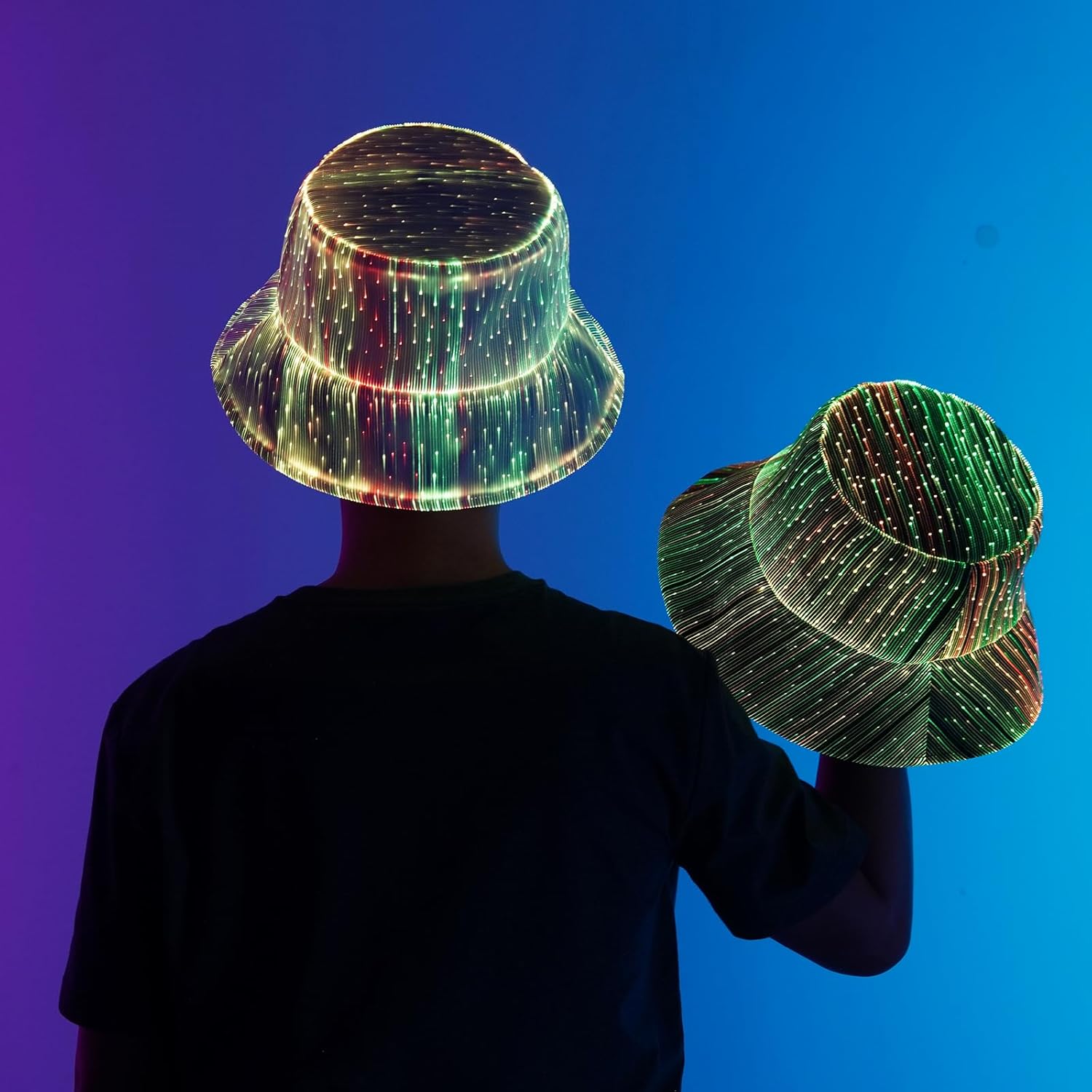 lumisonata LED Rave Bucket Hat Light up Fisherman Cap 7 Colors Glow in the Dark Party Hats USB Rechargeable EDM Festival Gear