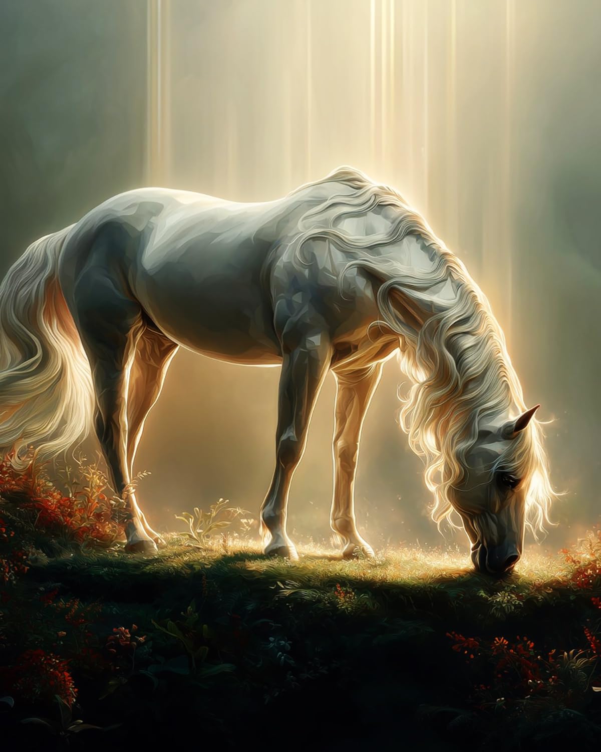 Liubaishi Multicolour Paint By Numbers For Adults, 16X20 Inch, White Horse Morning Light, Acrylic On Canvas, With Brushes
