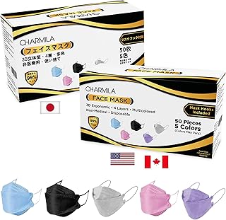 Charmila Masks Disposable – 3D Mask for Adults – Individually Wrapped 4-Layer Disposable Face_Mask – Premium Mask Mouth Gu...