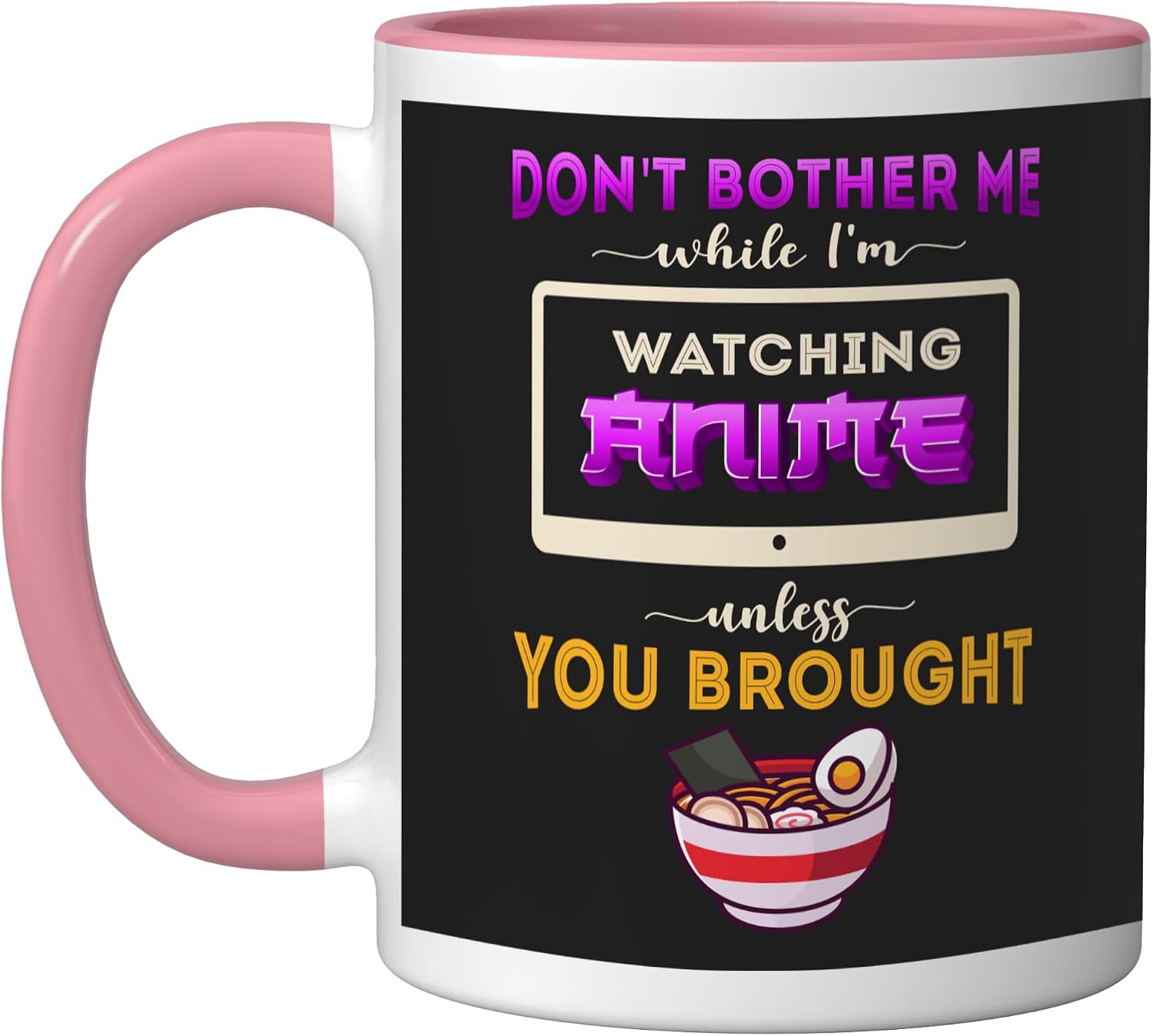Funny Otaku Anime Manga & Ramen Lover Humor Quote Phrase Ceramic Mug, Pink/White