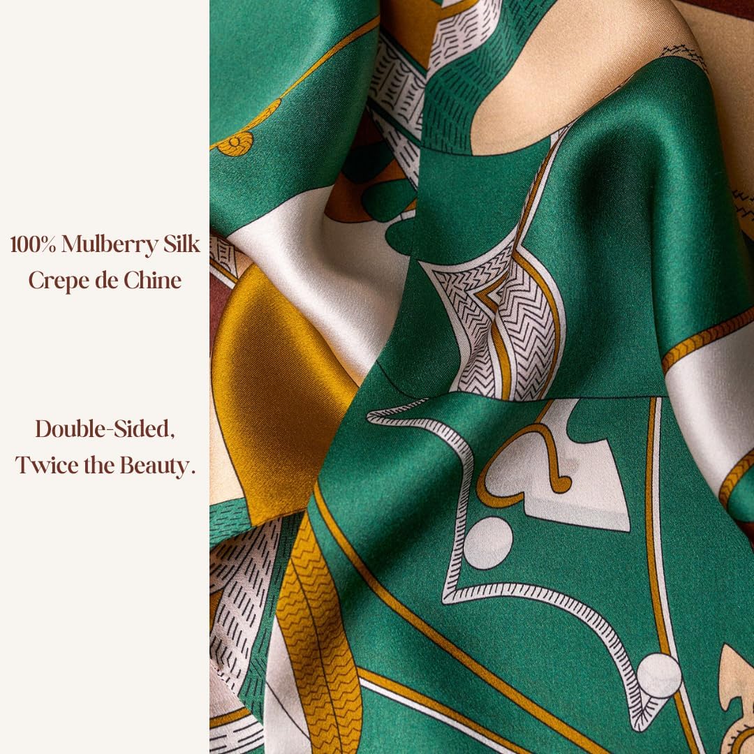 100% Mulberry Silk Double-Sided Dual Print Long Neck Scarf Hair Wrap Handbag Handle Ribbon Gift Wrapped for Women