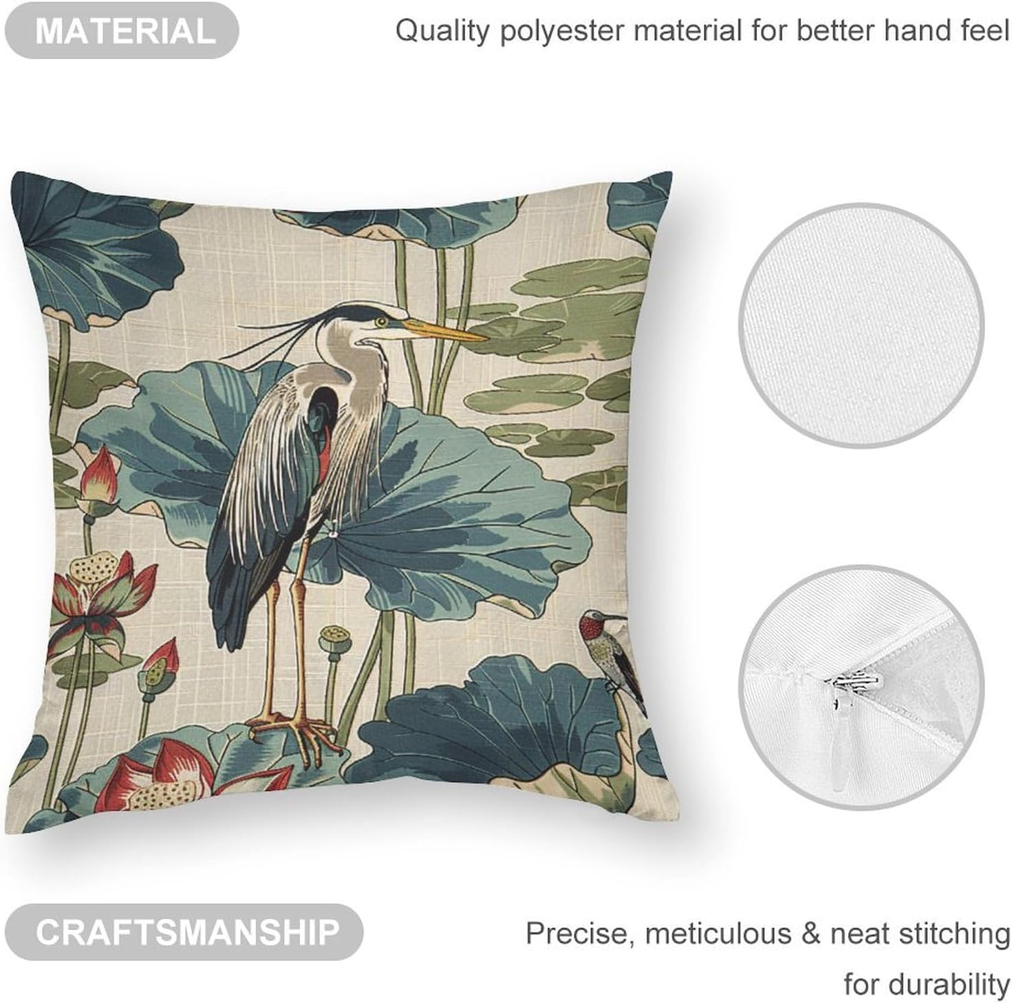 Custom Pillow Cases 16" x 16" Birds and Lotus Flowers image 3