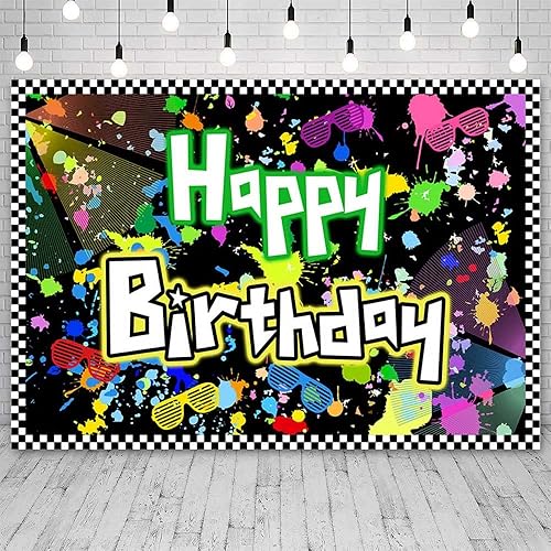 Miniatura 2 de Fondo de neón de 7 x 5 pies que brilla en la oscuridad, grafiti, colorido, salpicaduras, fondo de fotografía, decoración de fiesta de cumpleaños,