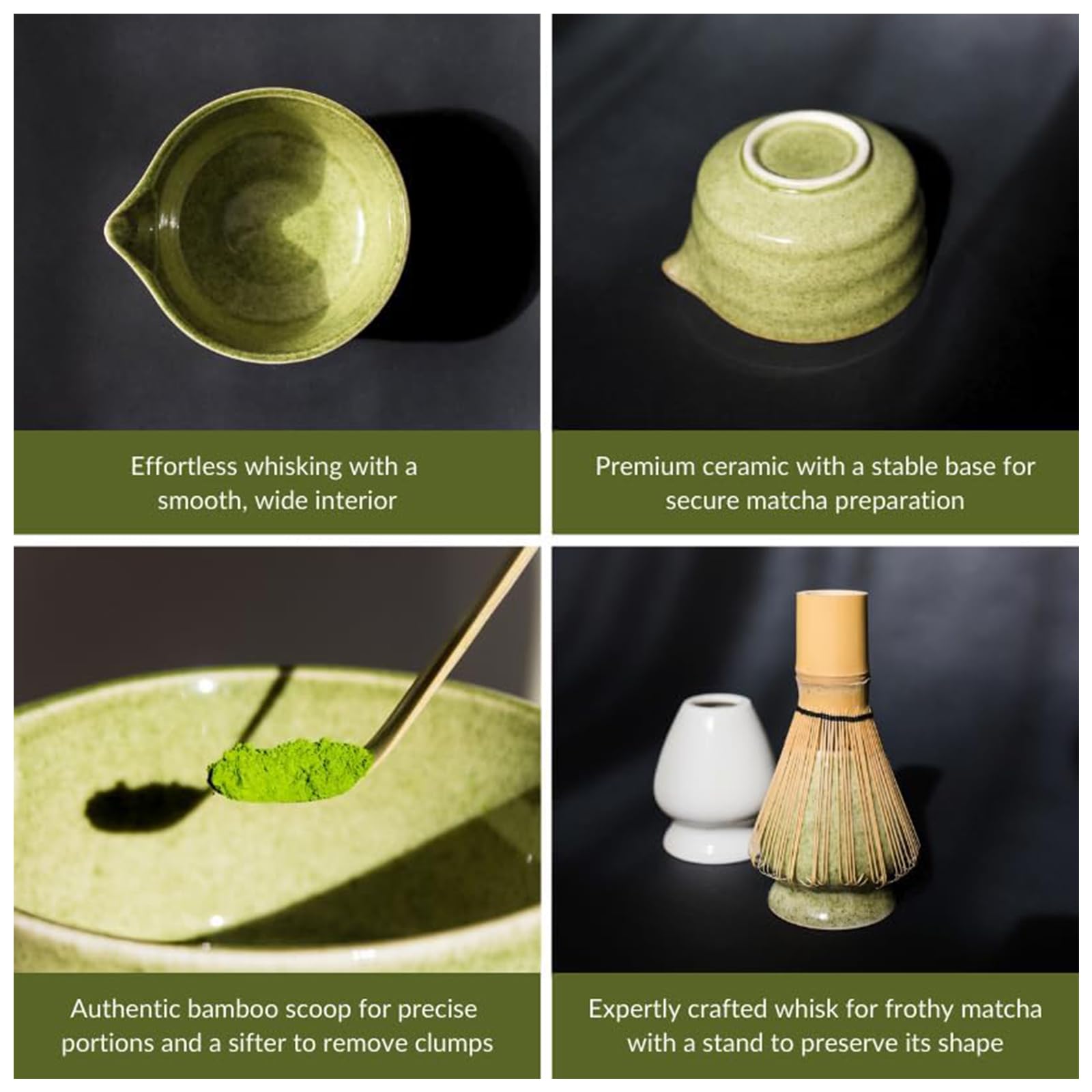 Ensemble complet pour matcha japonais avec fouet bol et support pour Ensemble complet pour matcha japonais avec fouet bol et support pour
