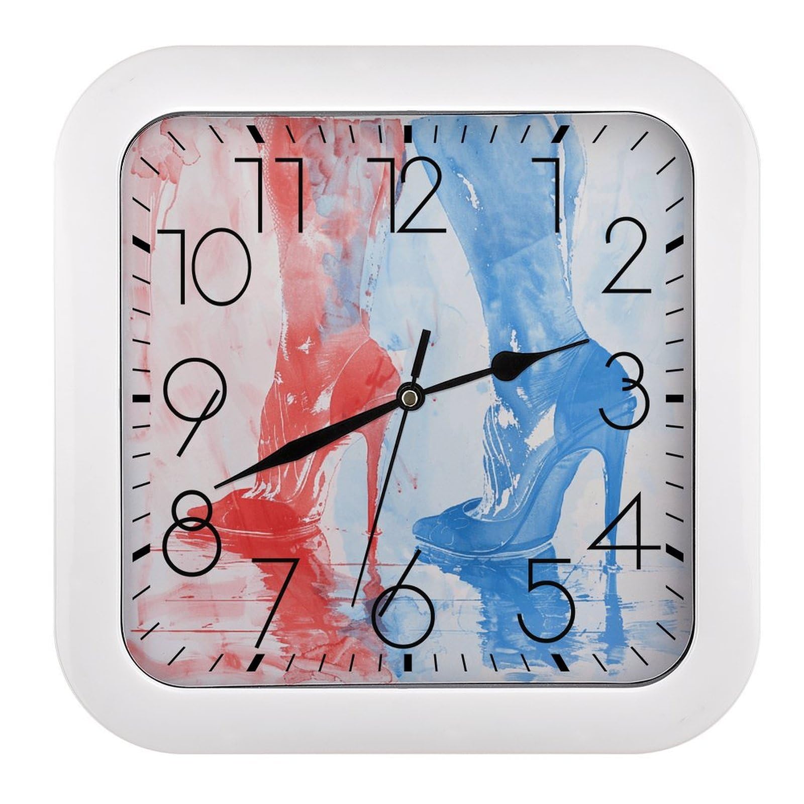 NTVOWPZO 10 Inch Wall Clock Hand Drawn Elements Battery Operated Wall Clocks Silent Non-Ticking Square Wall Clock for Living Room Kitchen Home Office Wall Decorative Clocks