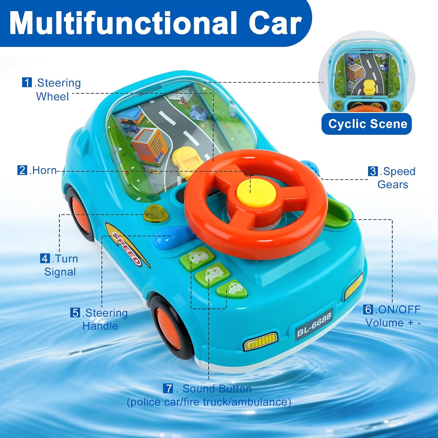 Toys for 1 + Year Old Boy,Toddler Racing Car Steering Wheel Toy with Sound & Light,Car Toys for Toddlers 1-3,Gift for 1 2 3 Years Old Boys Girls (Blue)