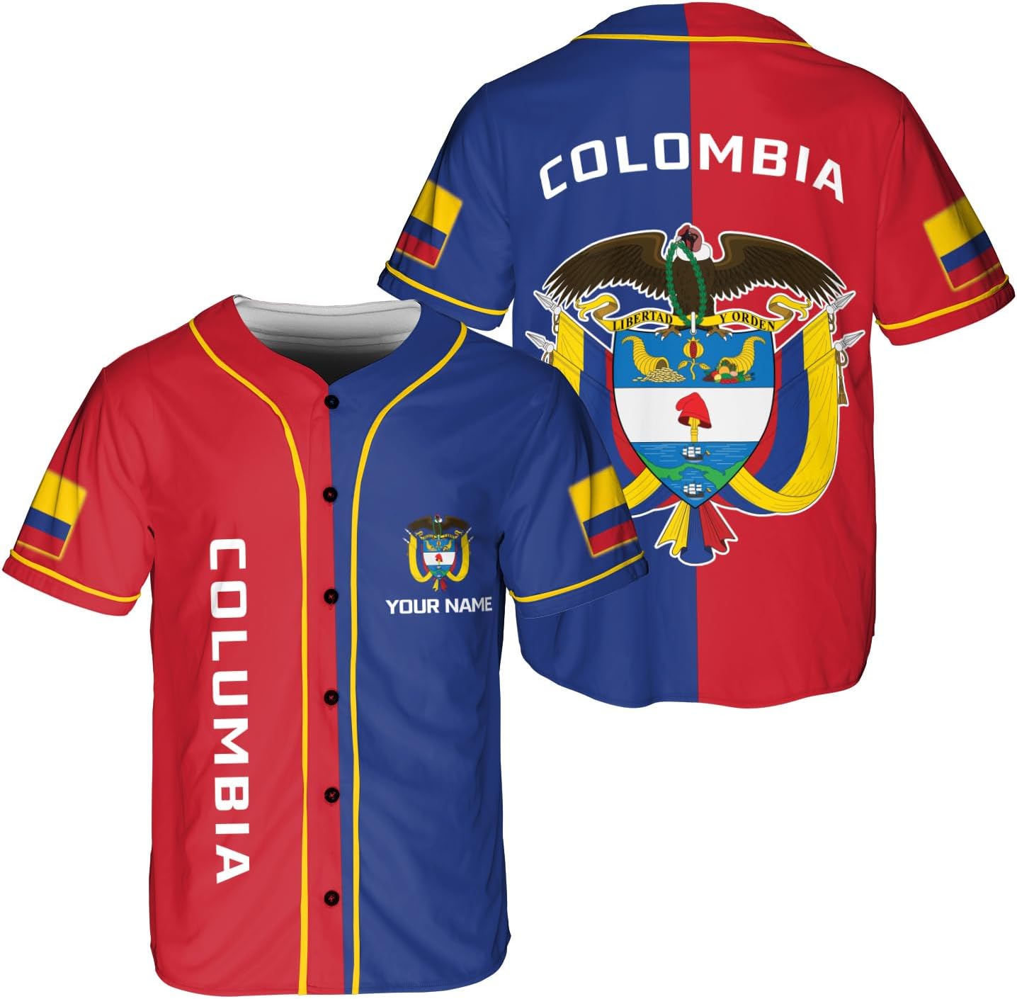 Podagree Personalized Colombia Baseball Jersey Shirt, Colombian Flag Jersey, Colombian Pride Jersey for Men and Women