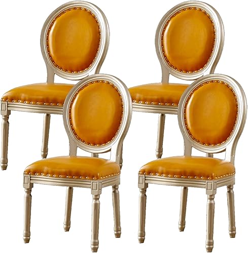 Miniatura 17 de Juego de 4 sillas de comedor de campo francés, sillas de comedor tapizadas de granja, silla de cocina con respaldo redondo y patas de madera, silla