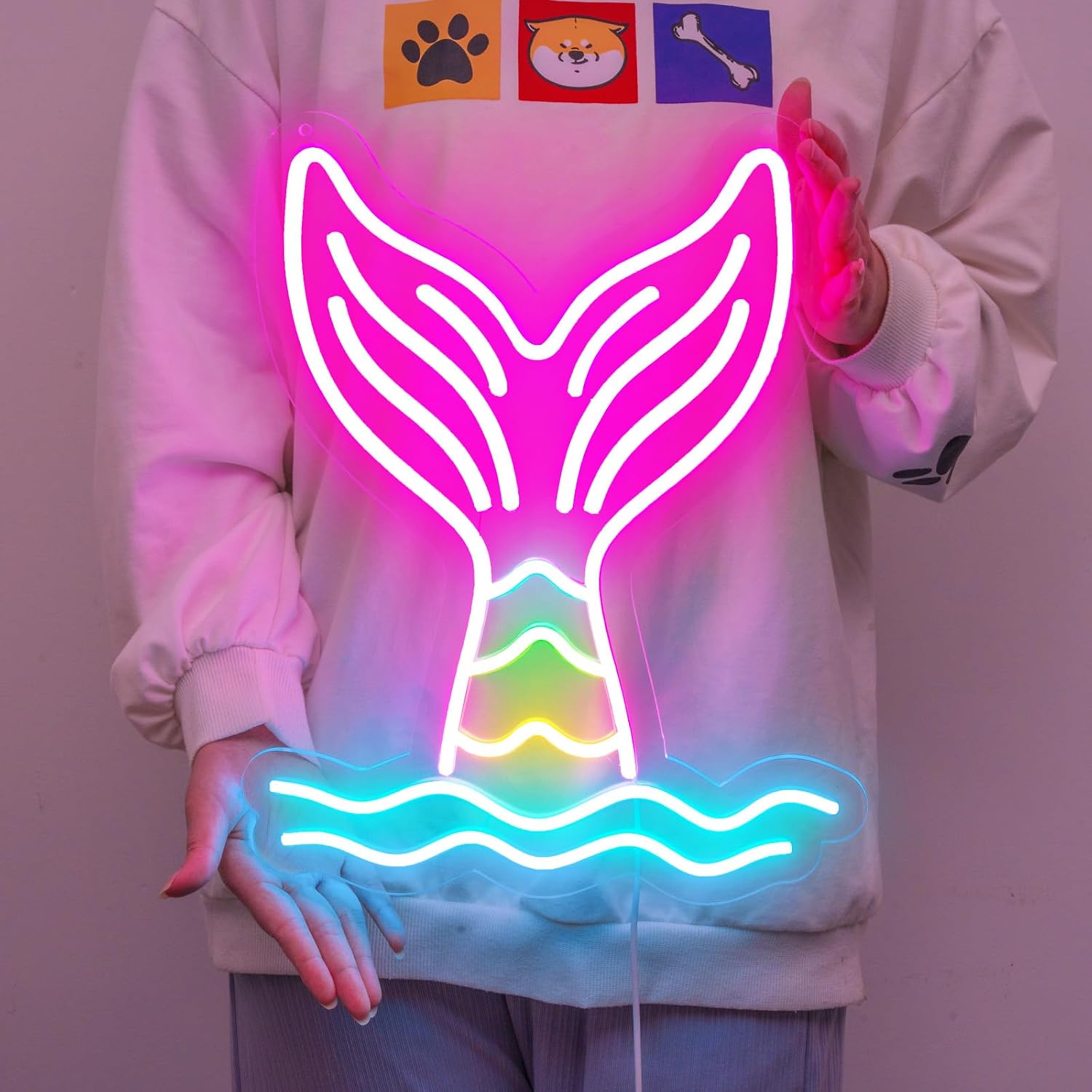 Basaneon Mermaid Tail Neon Sign Dimmable Mermaid Neon Signs for Wall Decor, USB Powered Bright LED Mermaid Lamps for Girls Bedroom, Birthday Christmas Decor, Perfect Gifts for Girls(15.7*12.6inches)