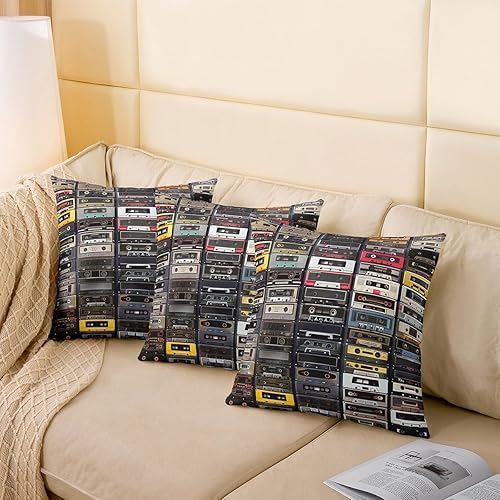 Miniatura 4 de Erosebridal Paquete de 2 fundas de cojín de radios vintage con cinta de música retro, fundas de almohada impresas con cassette reproducción de
