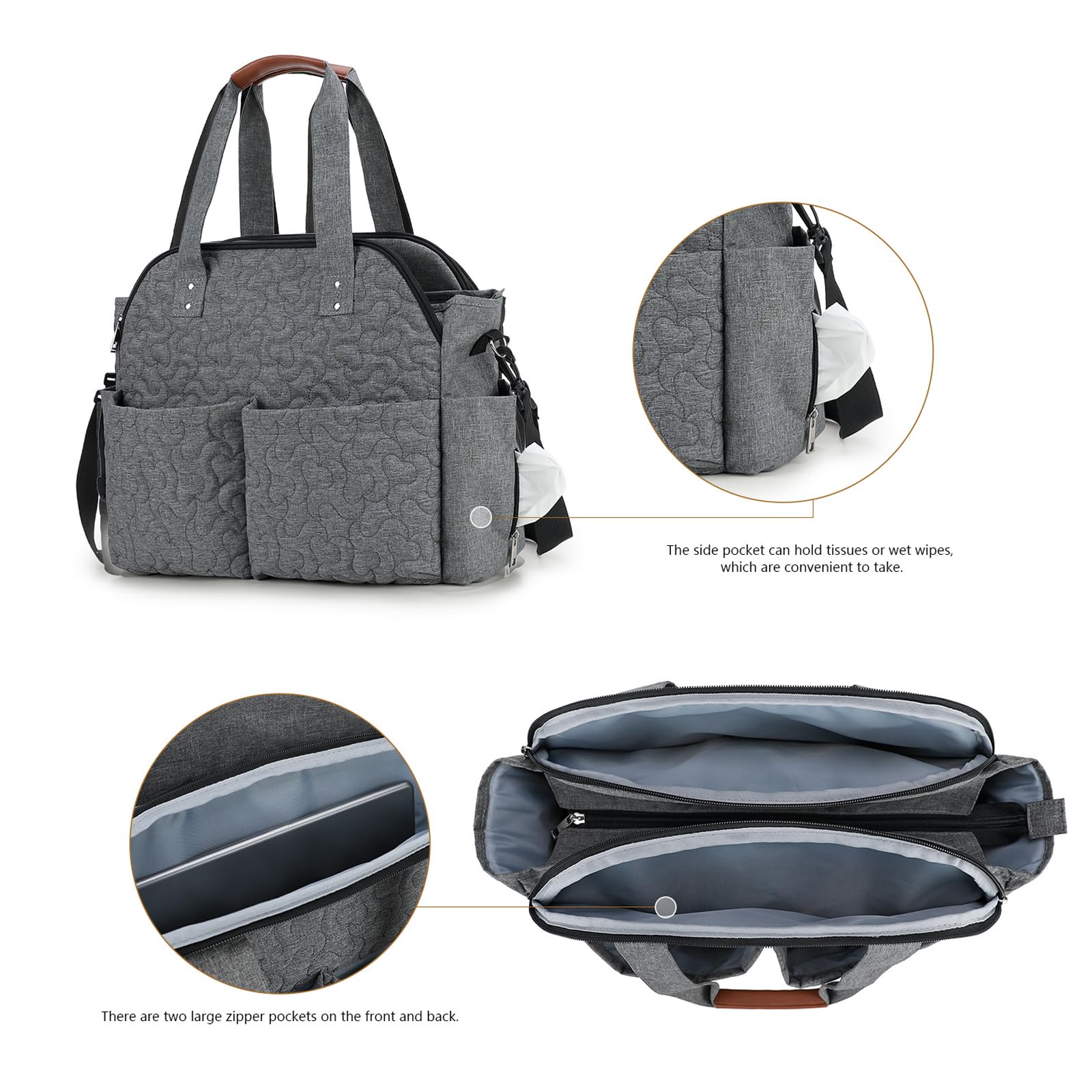 Bolsa de pañales acolchada resistente al agua, organizador de almacenamiento de gran capacidad para bebé, esencial para viajes y uso diario de los padres, bolsa de pañales impermeable