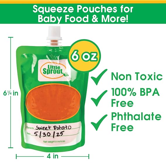 Disposable 6oz Baby Food Storage Pouch Containers, 96 Pack
