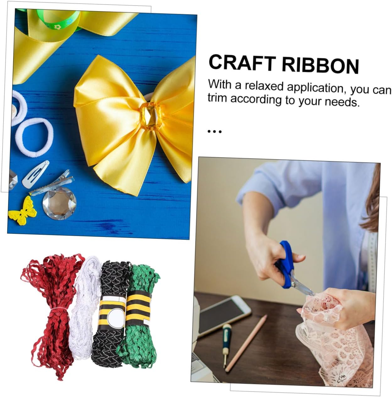 4 Rolls 5mm Wavy Rickrack Ribbon Sewing Trim for DIY Crafts in Red, Green, White, and Black-White for Clothing Decoration and Wrapping