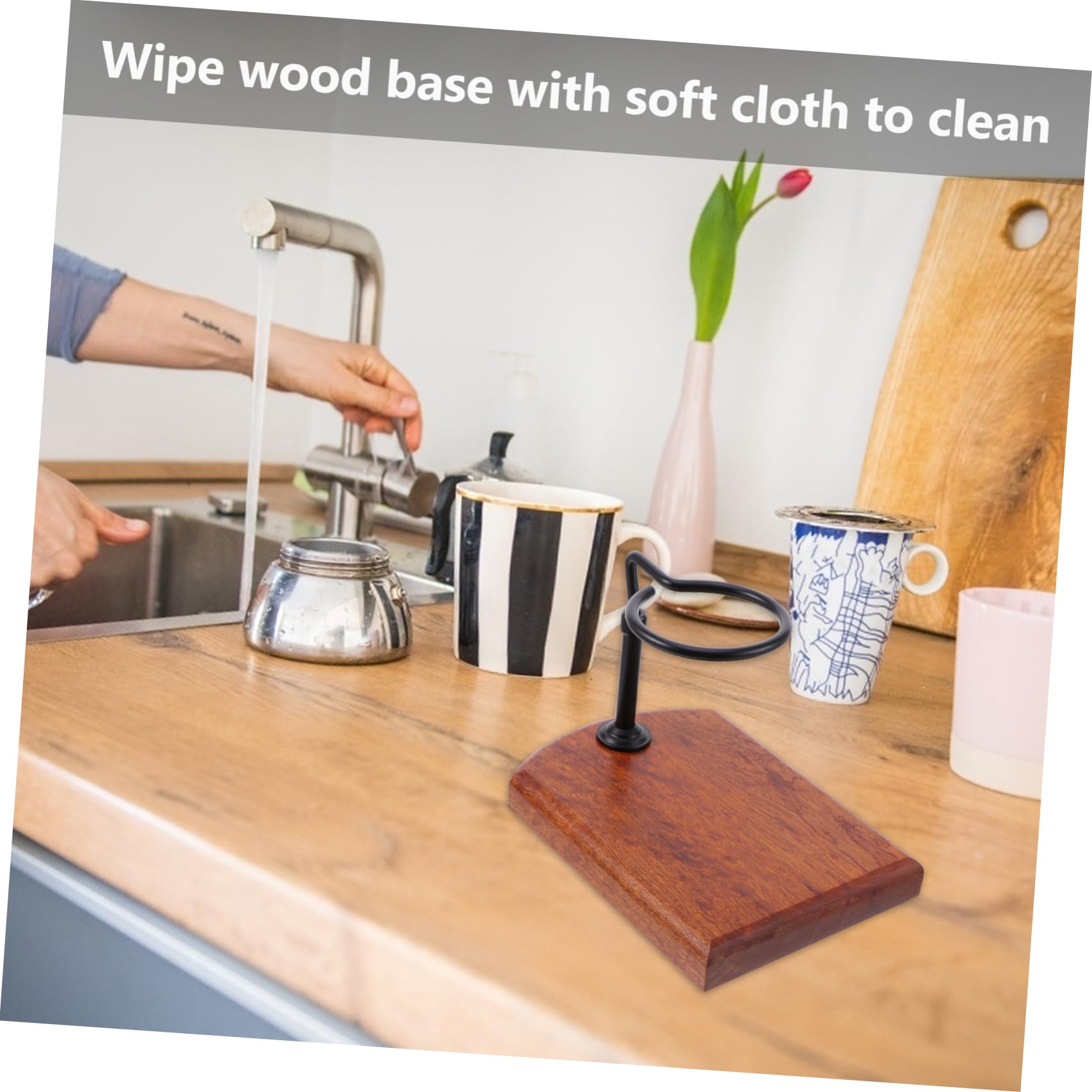 Veemoon Soporte Ajustable sin Electricidad, Fácil de Limpiar de Madera y Aluminio para Filtro de Café Manual Adecuado para Preparar Café Suave en Casa