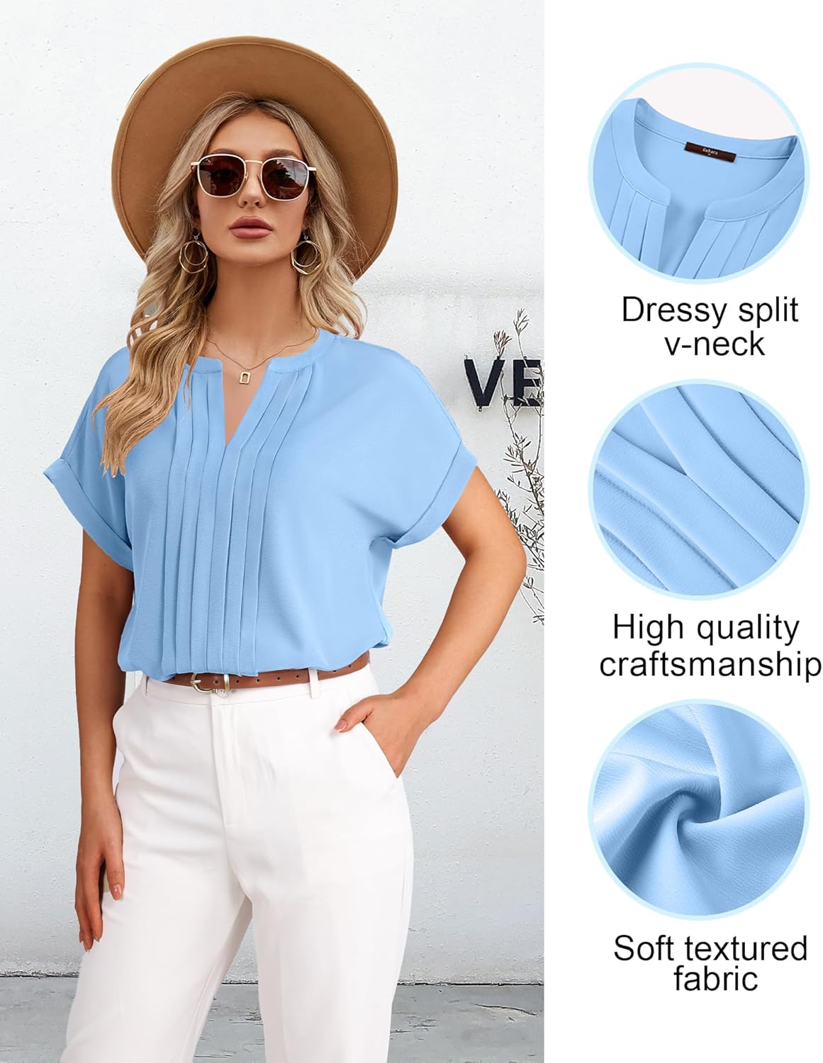 Gaharu Women's Summer Pleated Work Top Short Sleeve Business Casual Blouse Basic Dressy Shirt - Image 5