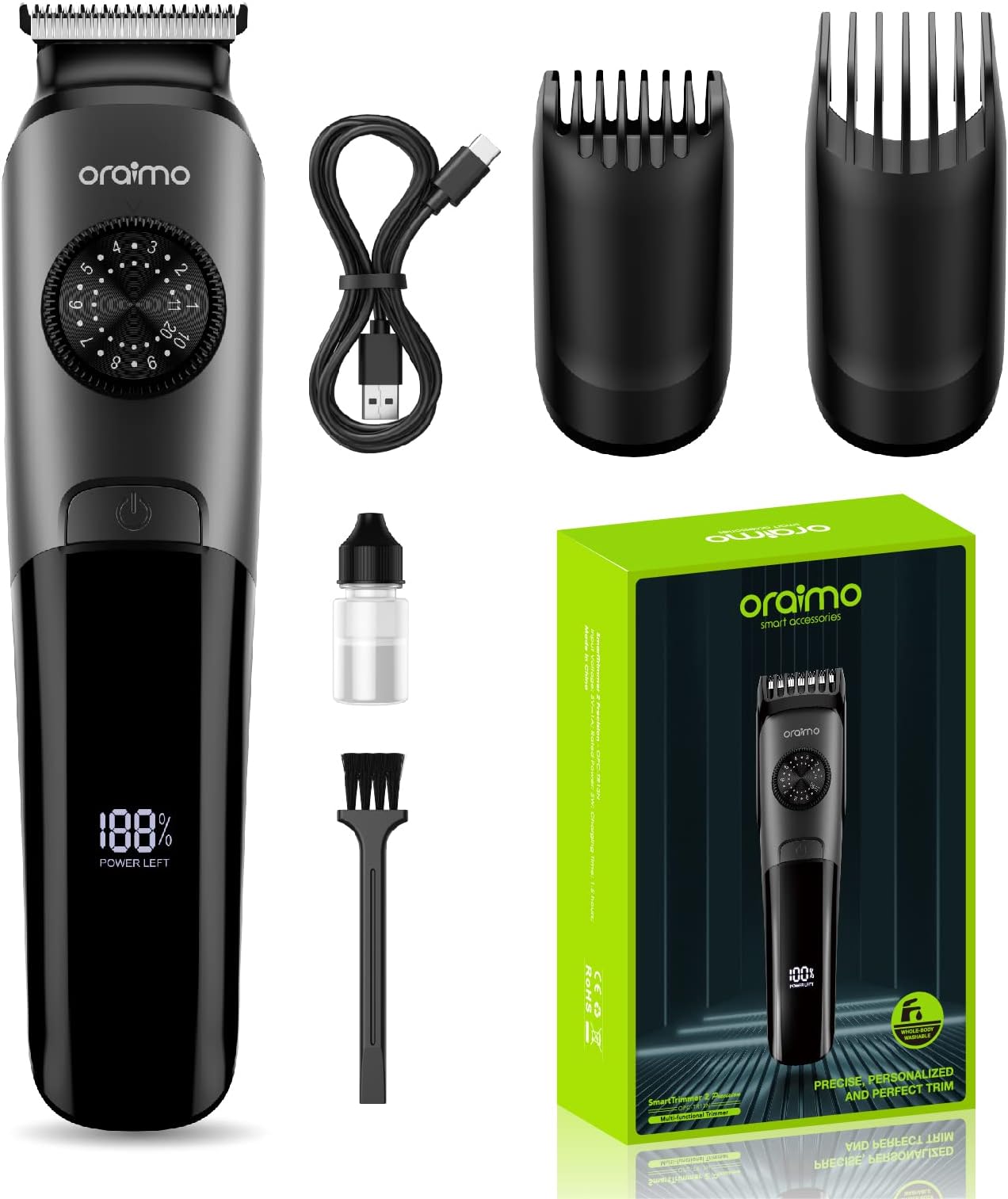 Men's Trimmer,Beard Trimmer for Men,Corded & Cordless use,40 Length Settings, 90mins Cordless Runtime,Type-C Fast Charging, IPX7 Waterproof,LED Display