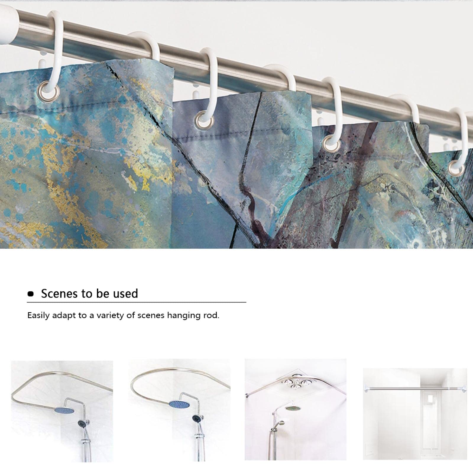 Cortinas de Ducha de mármol Abstracto para el baño Tela Azul Cortina de Ducha de poliéster húmeda Cómoda Cortina de bañera de Secado rápido W240xL200cm