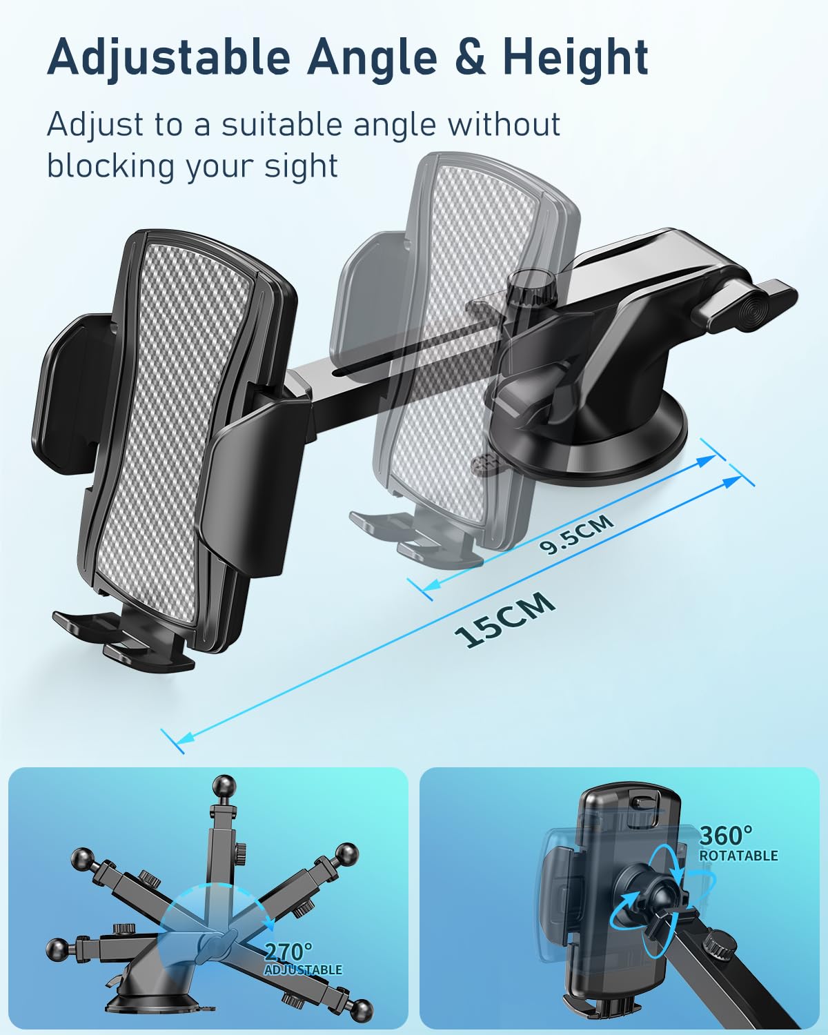 Hoppac Porta Cellulare Auto, Supporto Telefono Auto Universale Ventosa per Cruscotto e Parabrezza, Rotazione 360 Gradi e Rilascio Rapido, per Smartphone 4-7 in