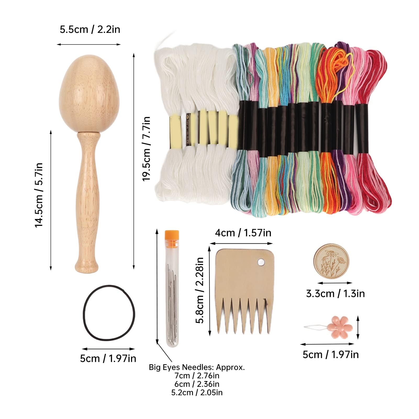 Beufee Needle and Thread Kit, Darning Egg for Socks Mending Kit Darning Kit Wooden Darning Egg Wooden Darning Supplies Kit with Large Eye Needles
