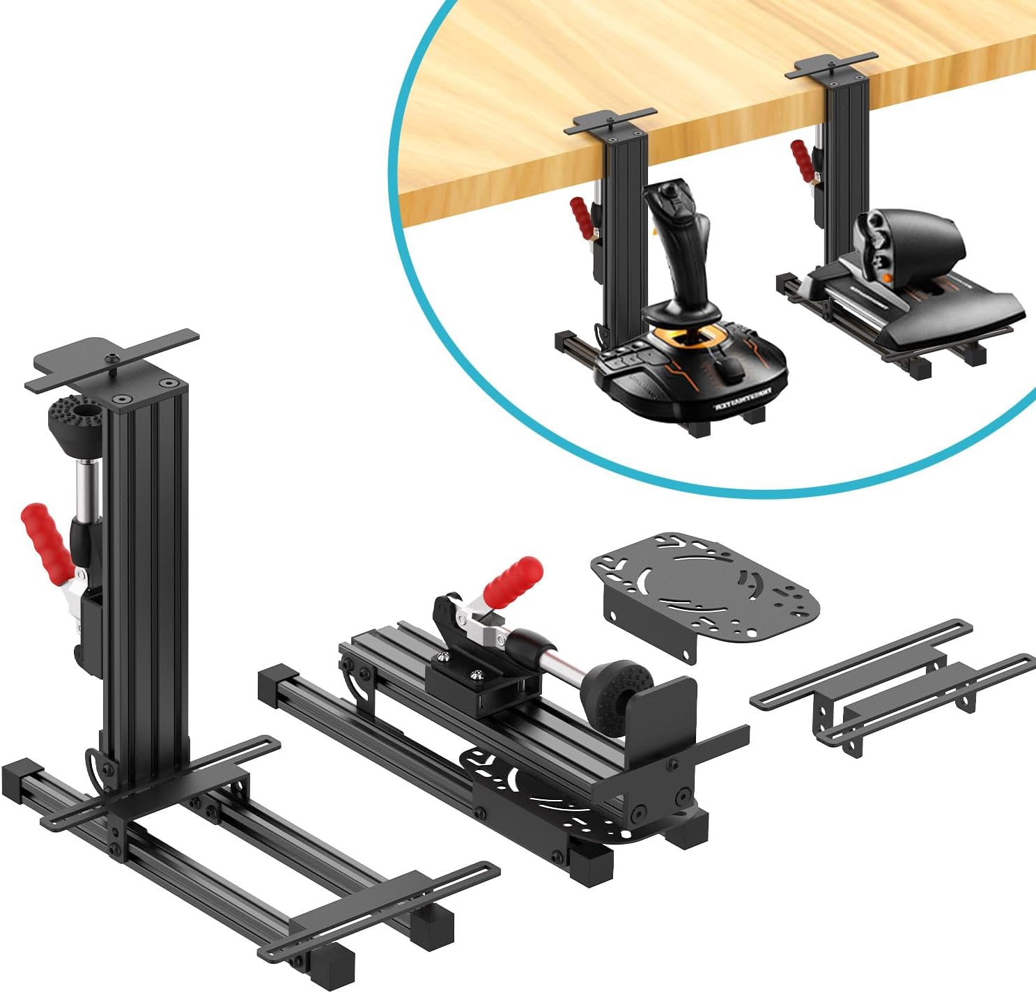 2 Set Desk Mount for Flight Sim Game Joystick, Throttle and Hotas Systems - Compatible with Logitech X56, X52, X52 Pro, Thrustmaster T-Flight Hotas, T.16000M