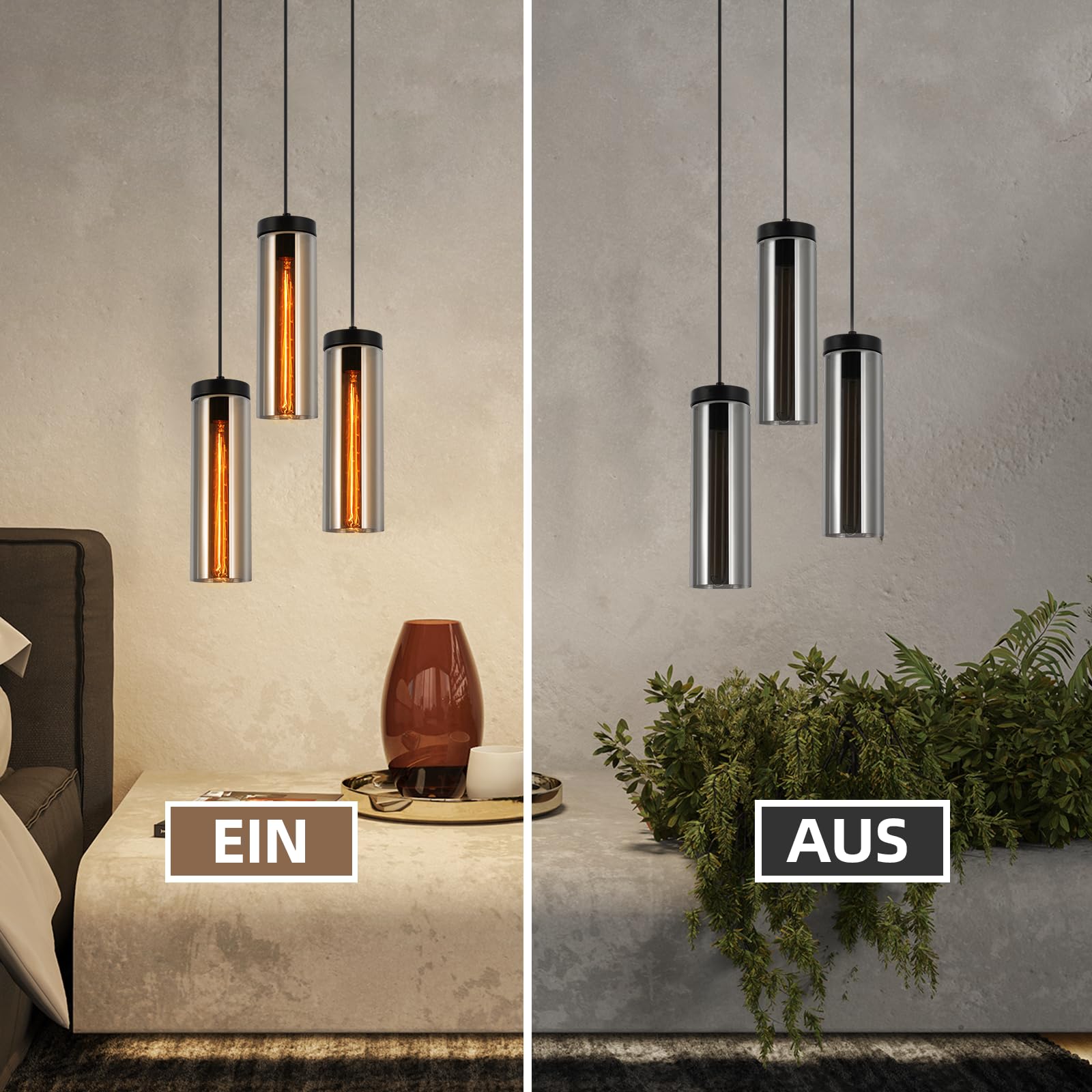 CBJKTX Hängelampe Vintage Hängeleuchte Esstisch-Pendelleuchte 3 Flammig | Glas Esstischlampe Industrial E27 Esszimmerlampe Höhenverstellbar Pendellampe Hängend für Küche Wohnzimmer ohne Leuchtmittel