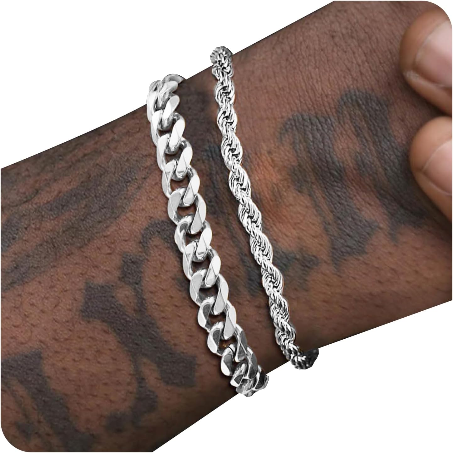 Bracelets for Men Jewelry as 2 PCS Silver/Gold Bracelet for Men Chain, 7-10In Stainless Steel Bracelets for Men Fathers Days Gifts for Boys Pulseras Para Hombres Mens Accessories