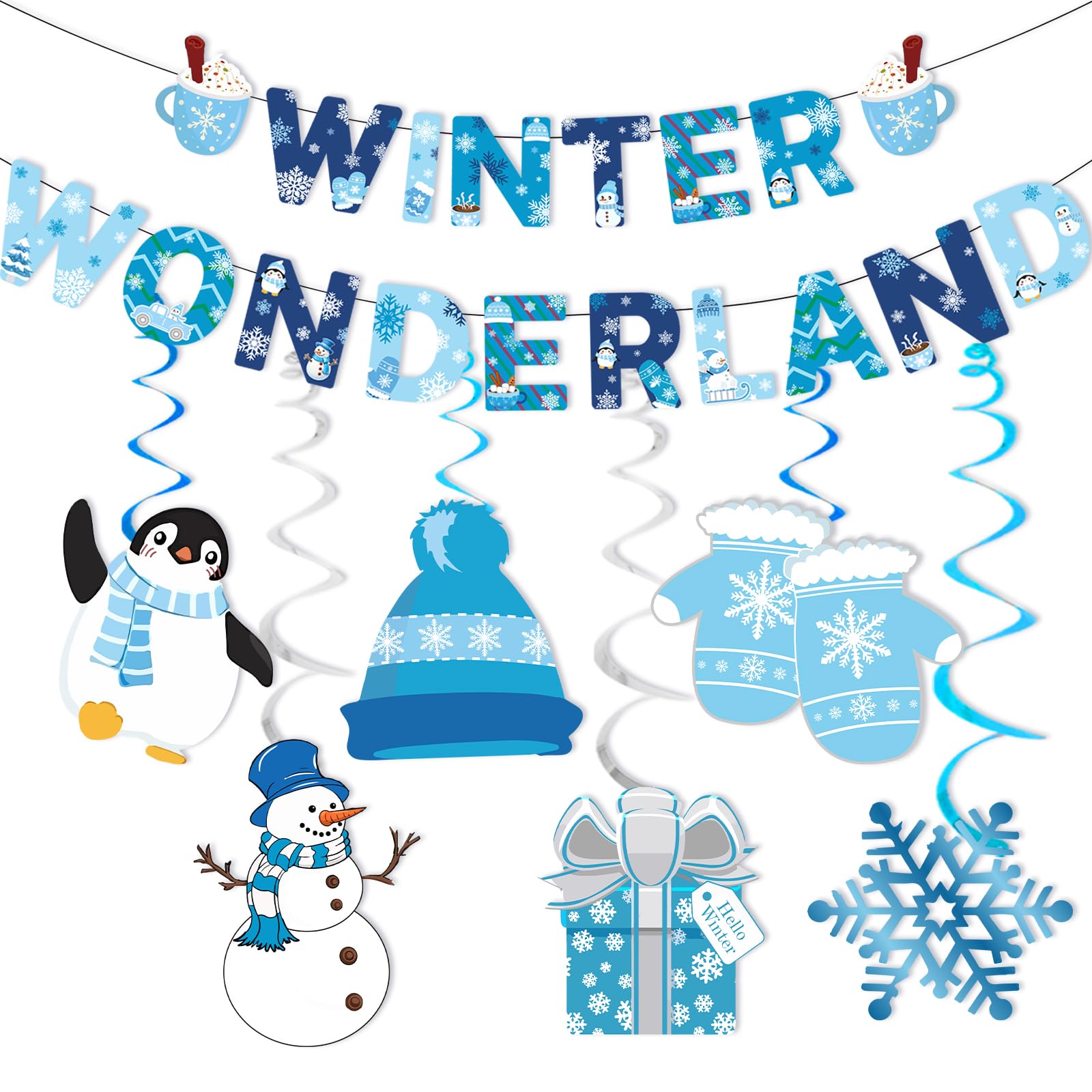 Winter Wonderland Christmas Decorations - Winter Wonderland Banners Hanging Snowflake Swirls Ceiling Streamers Paper Spiral Snowflakes Ornaments Banners for Party Home Decor