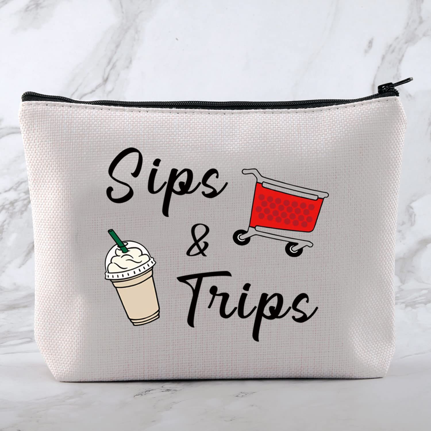 MNIGIU Shopping And Coffee Lover Gift Sips & Trips Cosmetic Bag Girl Trip Gift Thrift Shopper Gift Group Vacation Gift