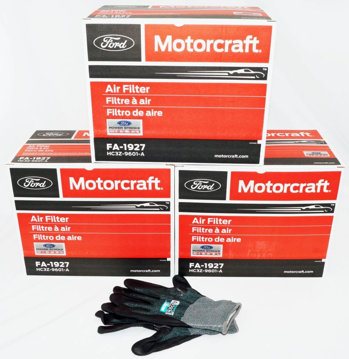 OverstockDirect Genuine OEM FA1927 Engine Air Filters Super Duty Diesel HC3Z9601A (3 pack) Maintenance Kit Includes 1 Pair Morr Gear Cut Resistant Gloves As Pictured