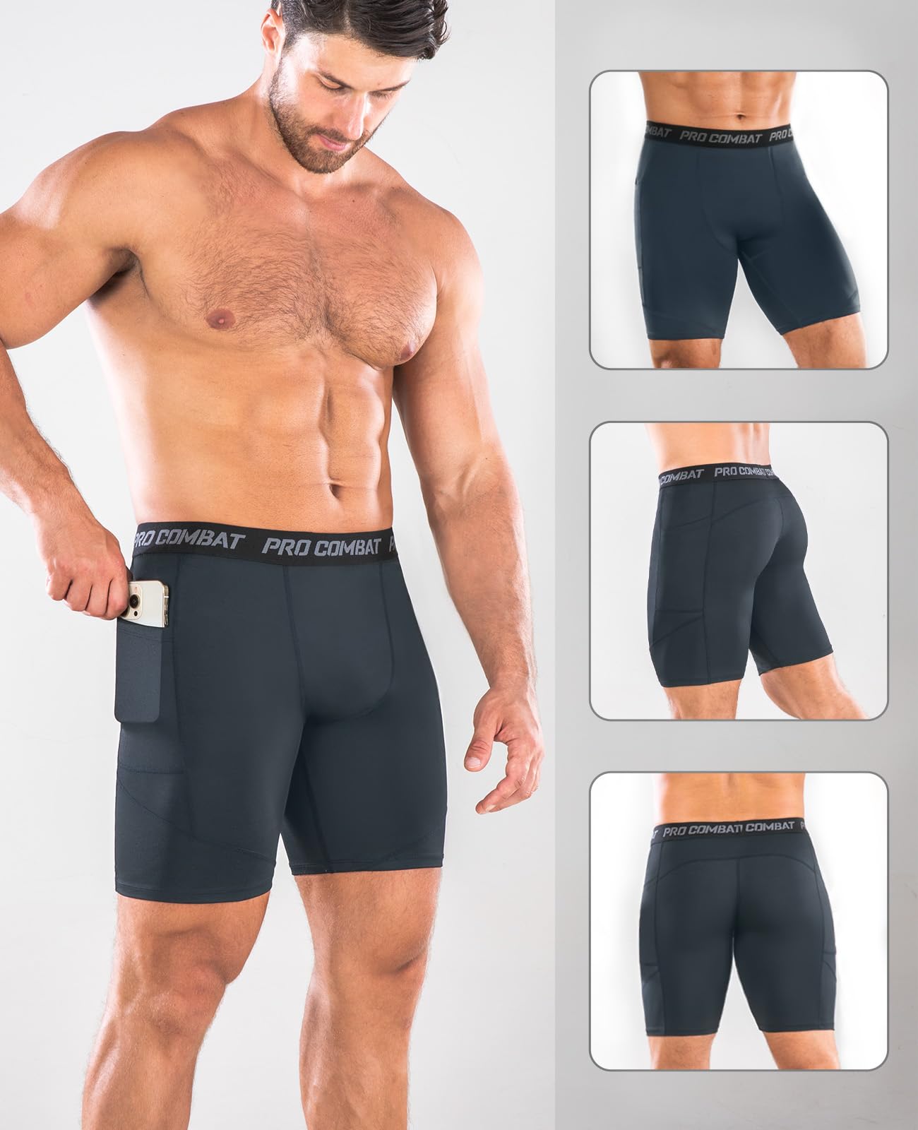 Niksa Confezione da 2/4 pantaloncini a compressione da uomo con tasca, pantaloncini da corsa in spandex per sport, atletica, allenamento, prestazioni