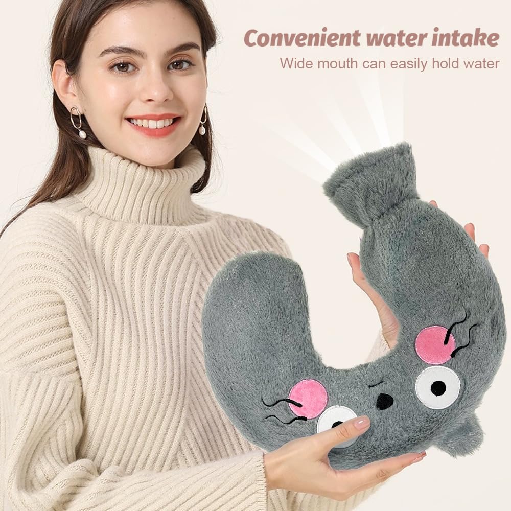 Bouillotte Eau Chaude Avec Housse, 1L Bouillotte Cervicale Et Epaule, Bouillotte Animaux Chat, Coussin Chauffant Cervicales Neck Relax, Cadeau De Noel Hiver Pour Maman Femme Homme Adulte Enfant